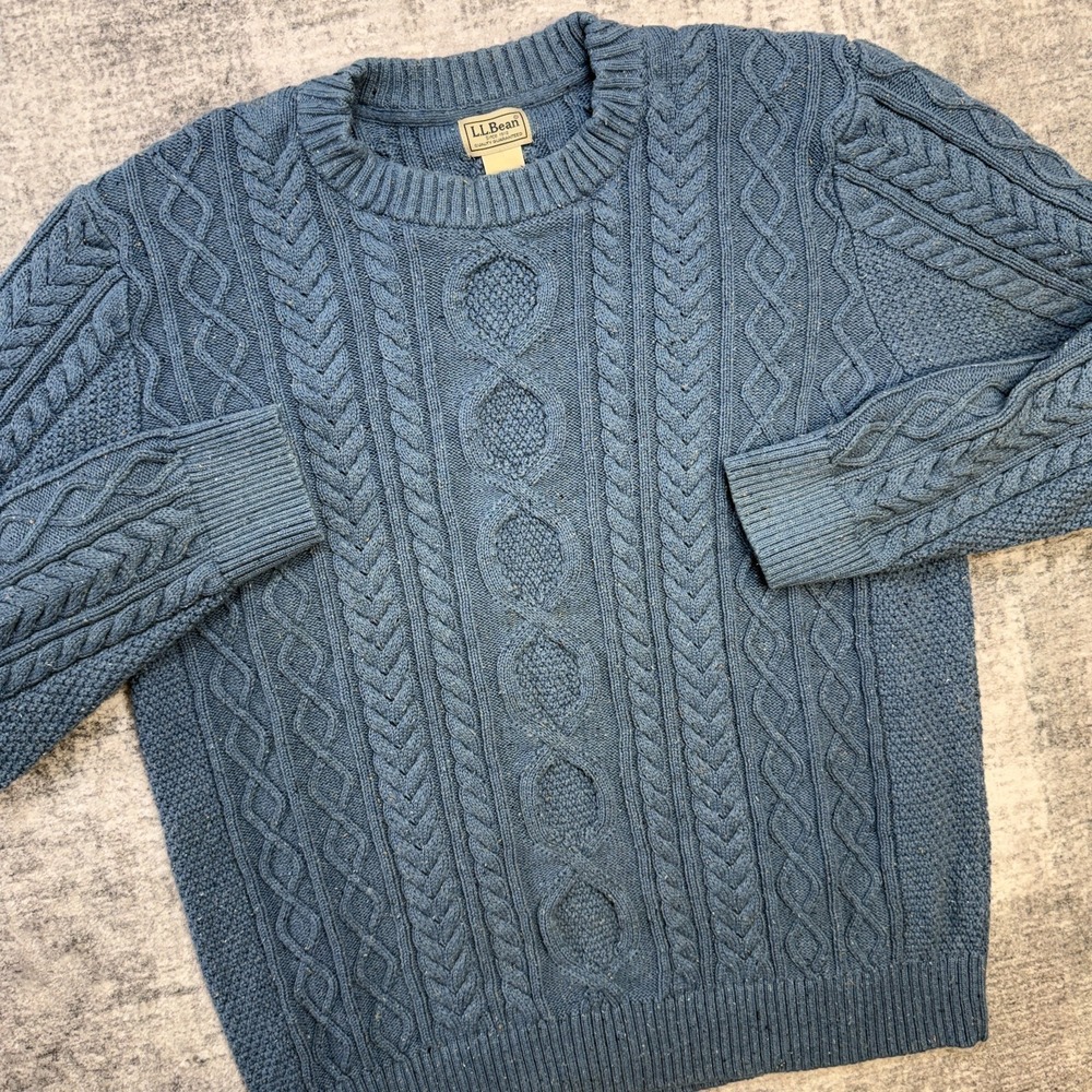 LL Bean Sweater Mens 2XLT (Fits L/XL) Blue Donegal Soft Cotton Fisherman Flecked